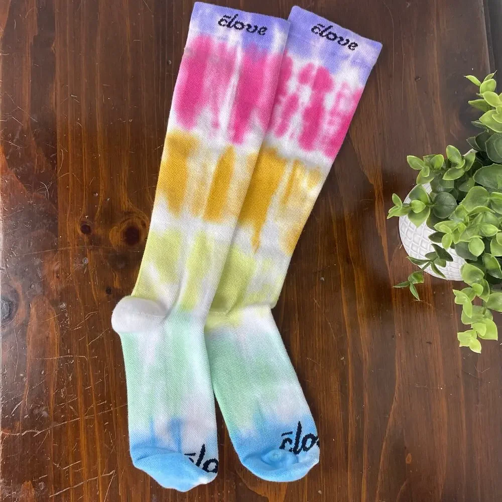 Clove Shoes Knee High Compression Socks Rainbow Tie Dye NEW Small